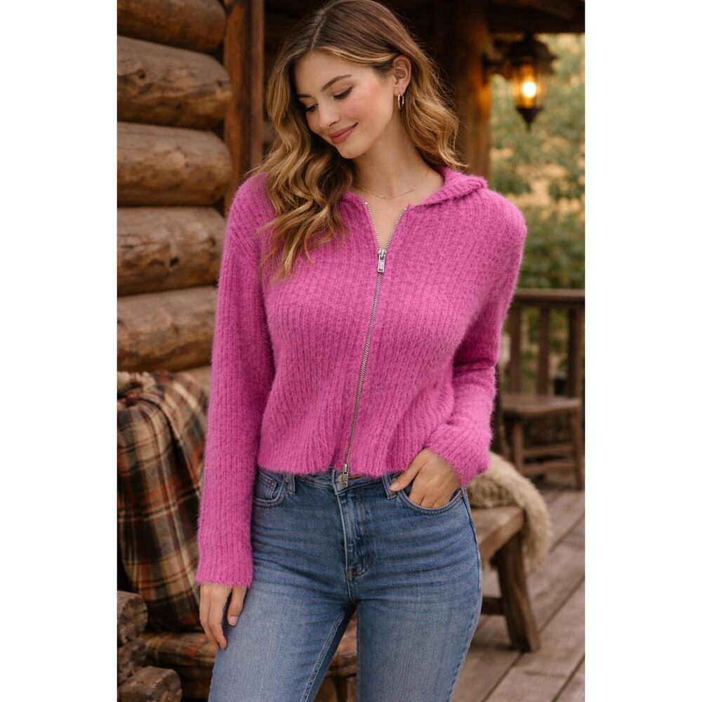 GB Pink Cable Knit Zip-Up Hoodie | Size S | NWT Cozycore Barbiecore